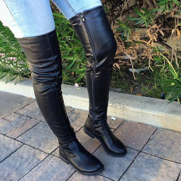 Imily Bela Womens Trendy Over The Knee Boots Low Heel Leather Long Boo ...